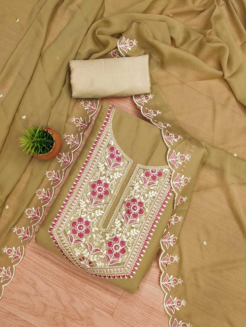 women solid with work embroidered unstitched suit set - 22022452 - Standard Image - 0