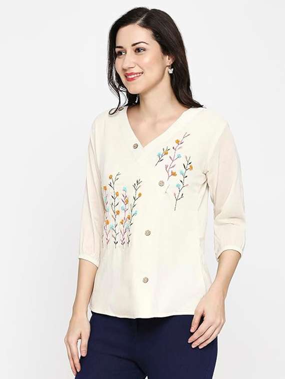 women embroidered three quarter sleeve ethnic top