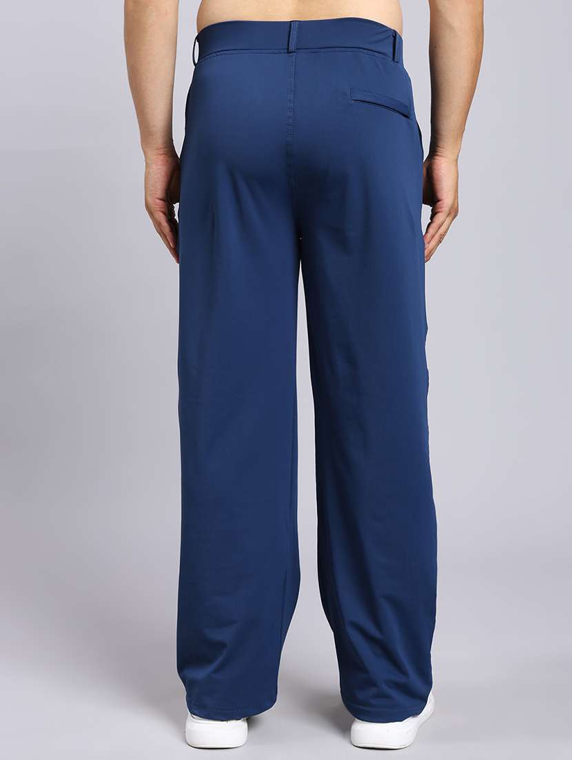 relaxed fit navy blue lycra blend trousers - 22022471 -  Standard Image - 3