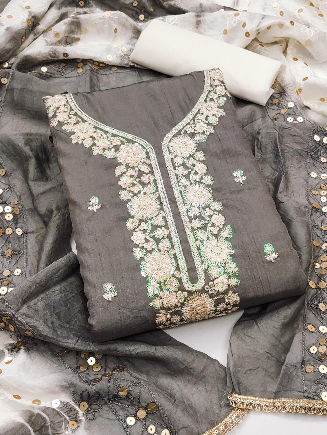 women solid with work embroidered unstitched suit set - 22022473 - Zoom Image - 0