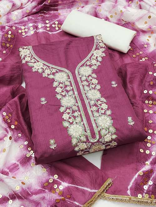 women solid with work embroidered unstitched suit set - 22022476 -  Standard Image - 0