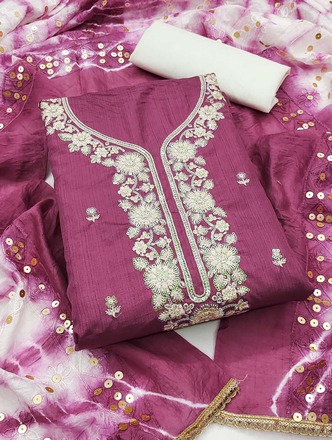 women solid with work embroidered unstitched suit set - 22022476 -  Zoom Image - 0