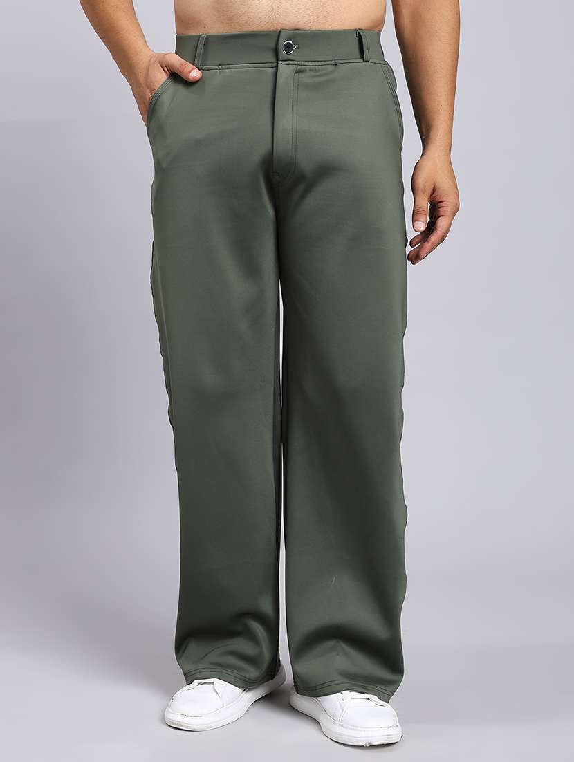 men solid mid rise loose fit chinos 