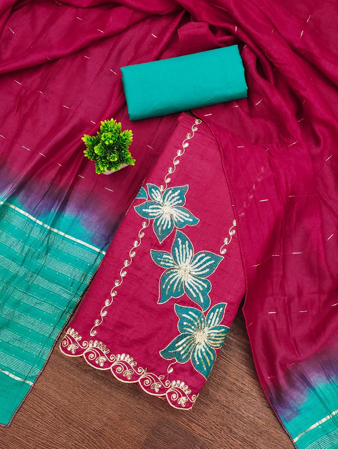 women solid with work embroidered unstitched suit set - 22022484 - Zoom Image - 0
