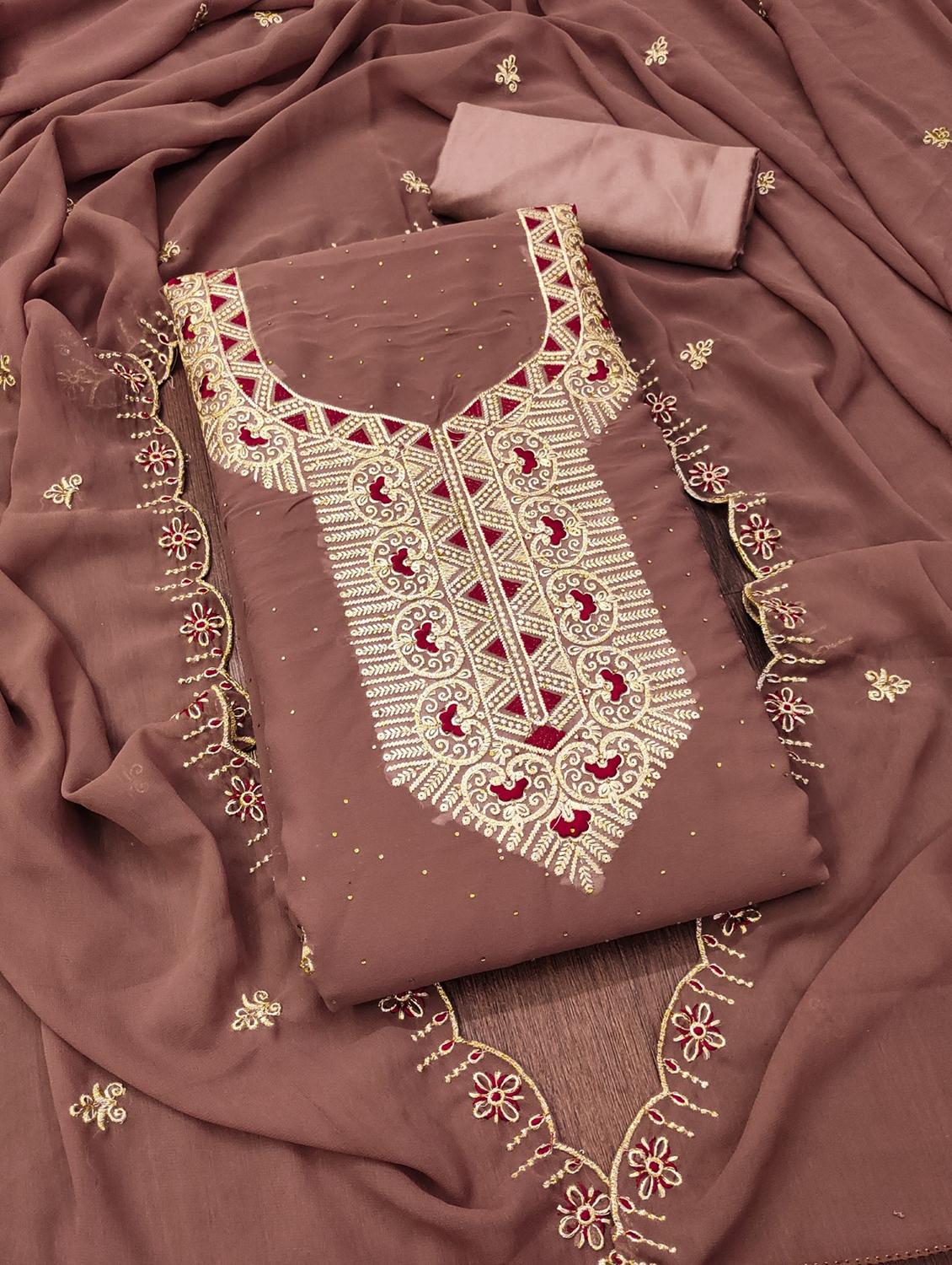 women solid with work embroidered unstitched suit set - 22022507 - Zoom Image - 0