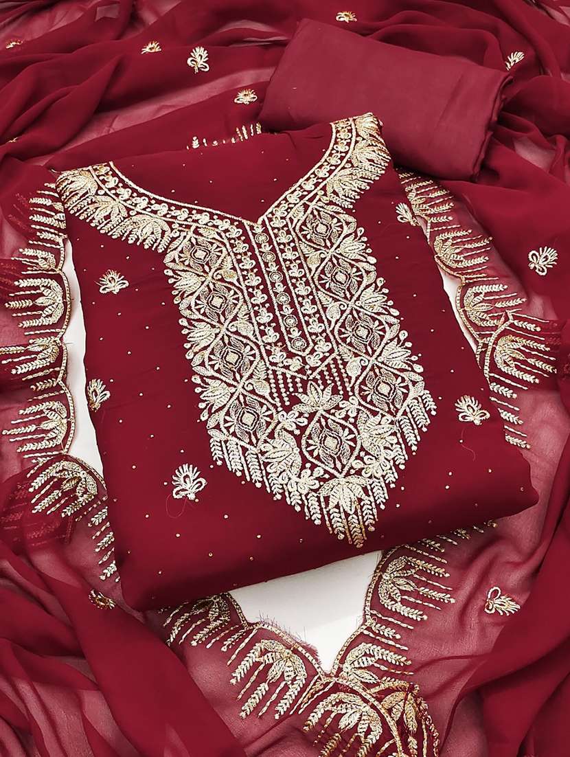 women solid with work embroidered unstitched suit set