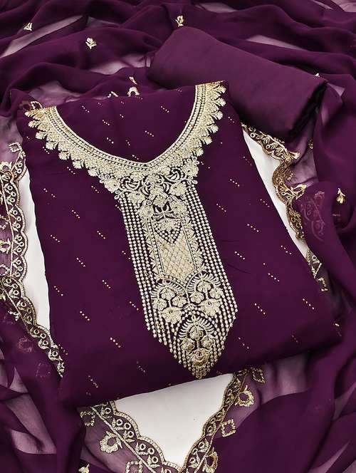 women solid with work embroidered unstitched suit set - 22022531 -  Standard Image - 0