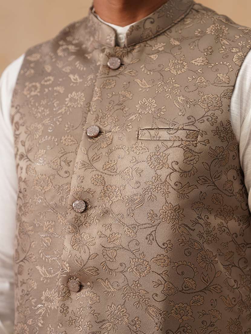 men self designed mandarin collar nehru jacket - 22022539 -  Standard Image - 5