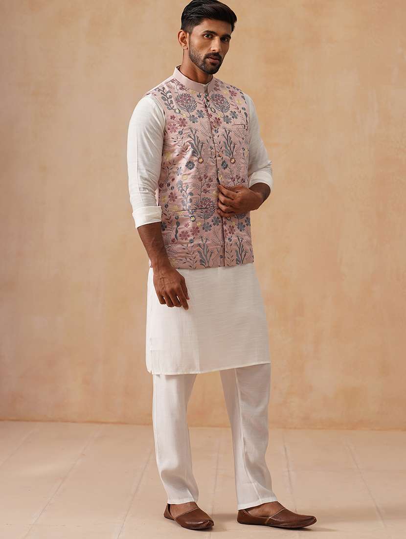 men embroidered mandarin collar nehru jacket - 22022543 -  Standard Image - 3