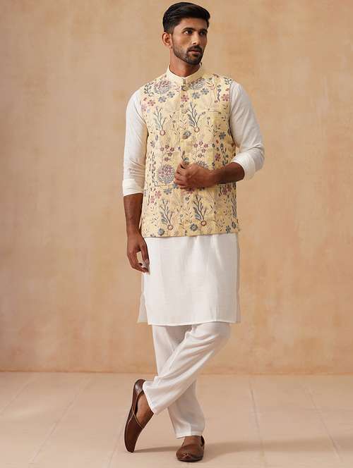 men embroidered mandarin collar nehru jacket - 22022545 -  Standard Image - 0