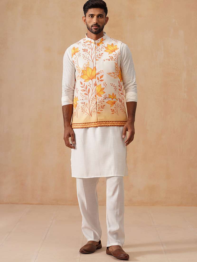 men floral print mandarin collar nehru jacket - 22022546 -  Zoom Image - 0