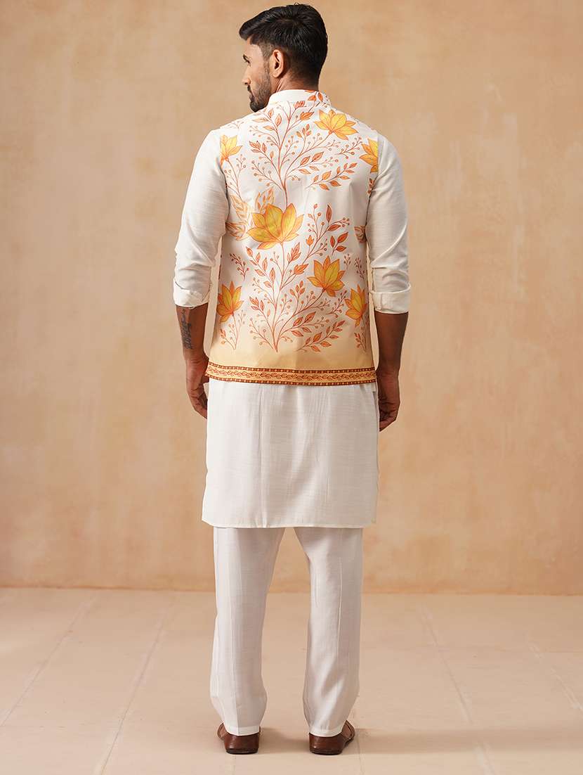 men floral print mandarin collar nehru jacket - 22022546 -  Standard Image - 3