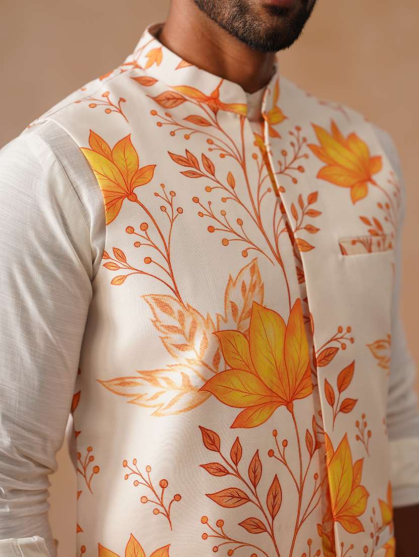 men floral print mandarin collar nehru jacket - 22022546 -  Standard Image - 5