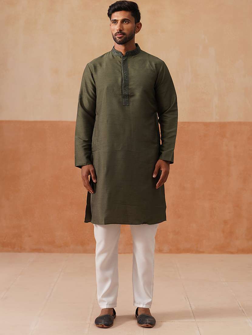 men embroidered mandarin collar nehru jacket