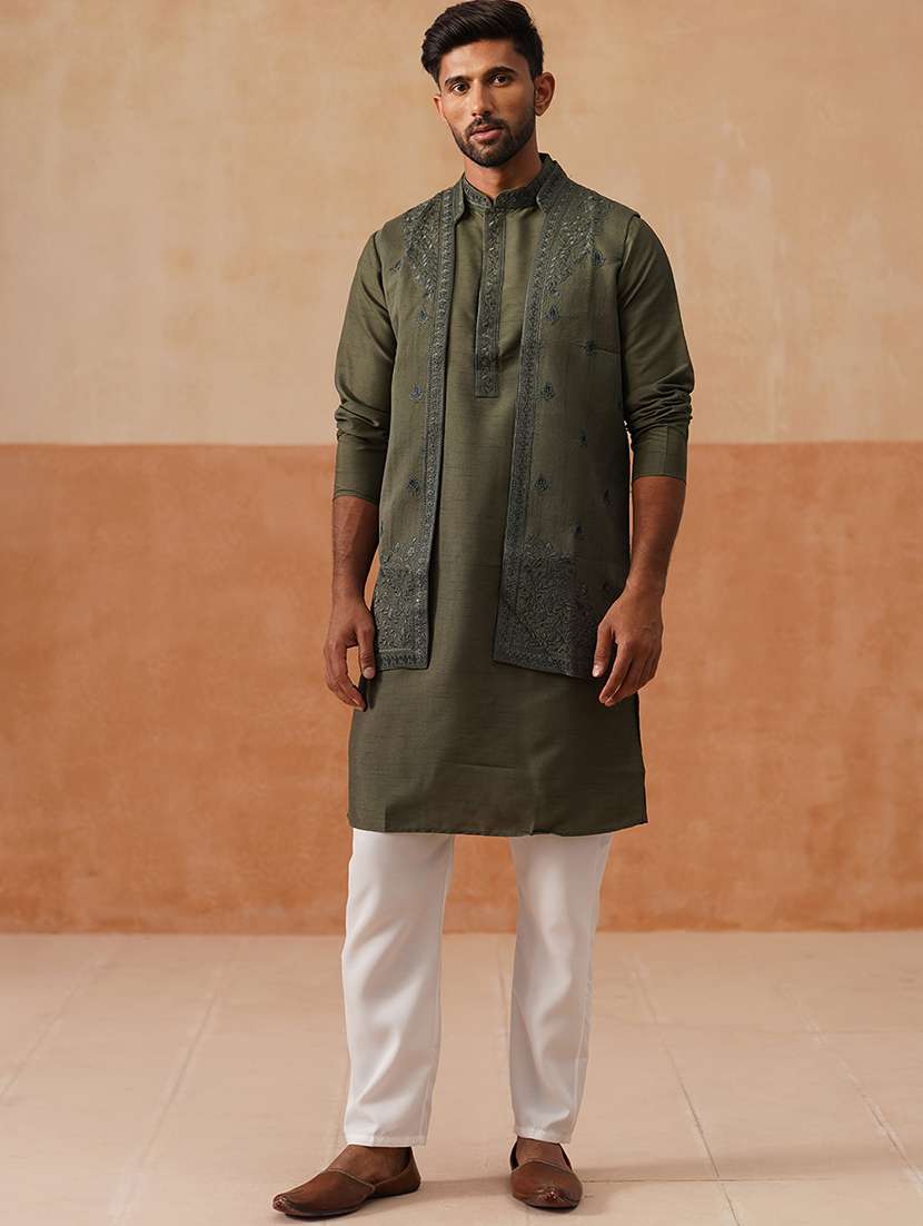men embroidered mandarin collar nehru jacket - 22022547 -  Standard Image - 3