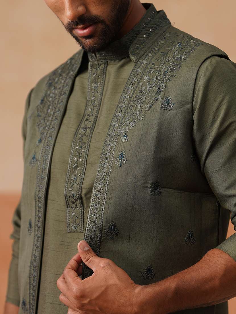 men embroidered mandarin collar nehru jacket - 22022547 -  Standard Image - 5