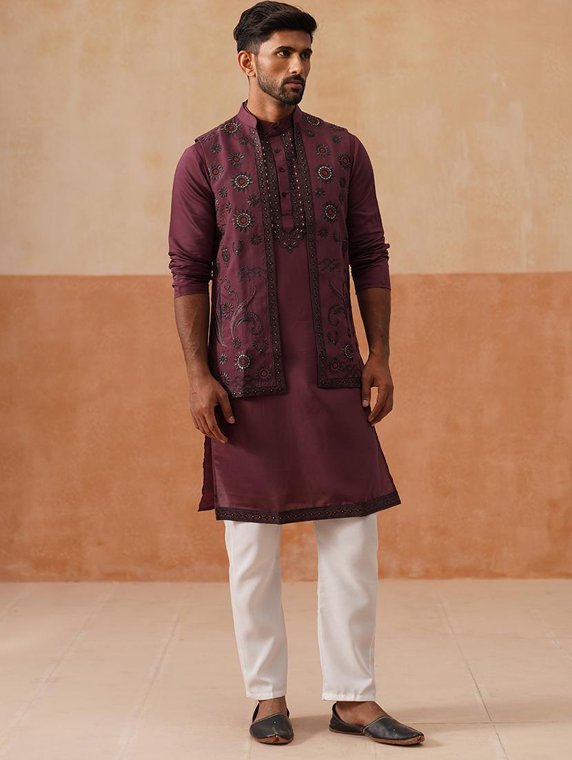 men embroidered mandarin collar nehru jacket