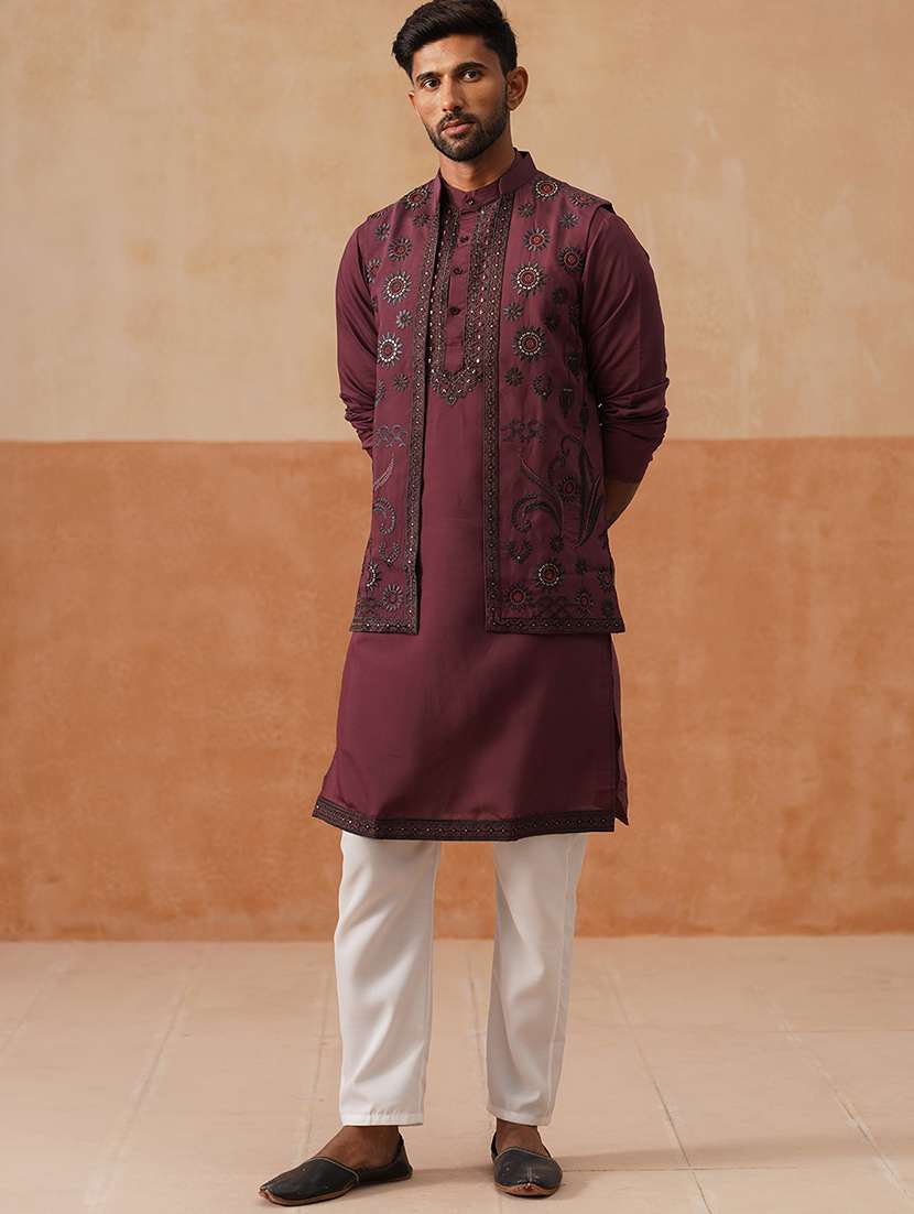 men embroidered mandarin collar nehru jacket - 22022548 -  Standard Image - 3