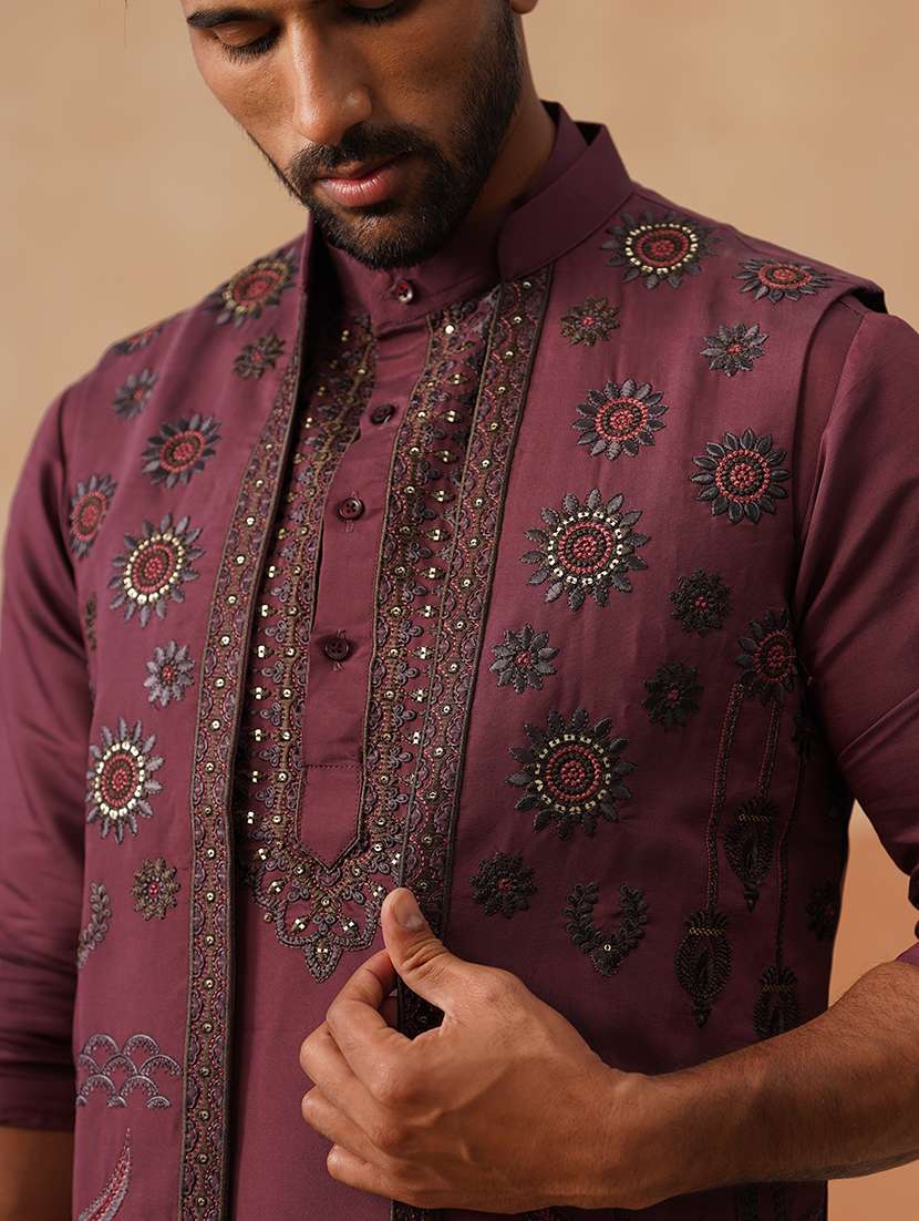 men embroidered mandarin collar nehru jacket - 22022548 -  Standard Image - 5