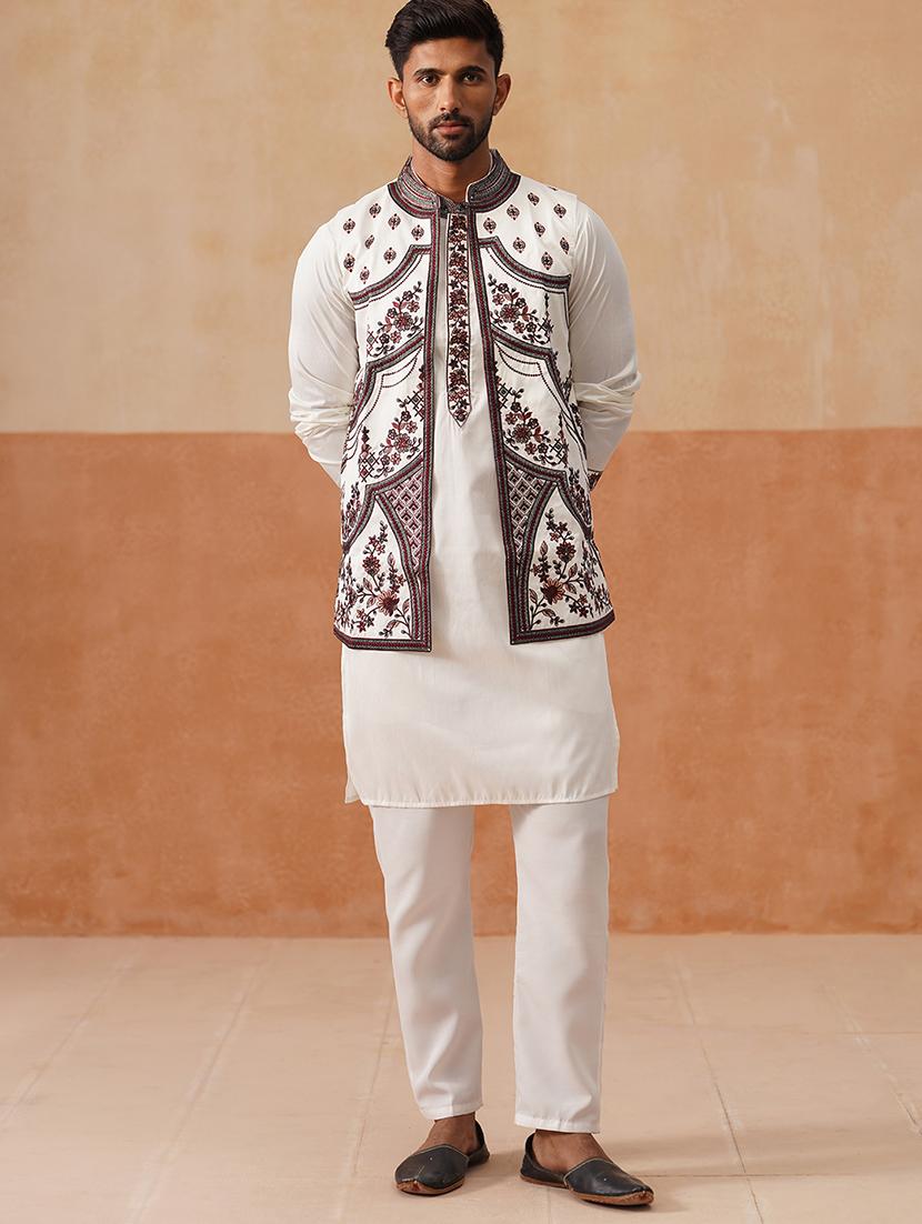 men embroidered mandarin collar nehru jacket
