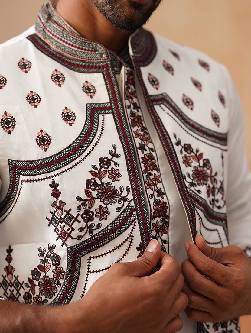 men embroidered mandarin collar nehru jacket - 22022549 -  Standard Image - 5