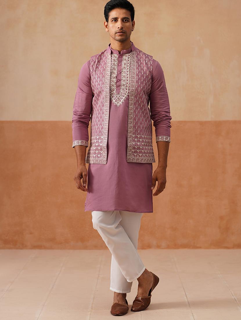 men embroidered mandarin collar nehru jacket