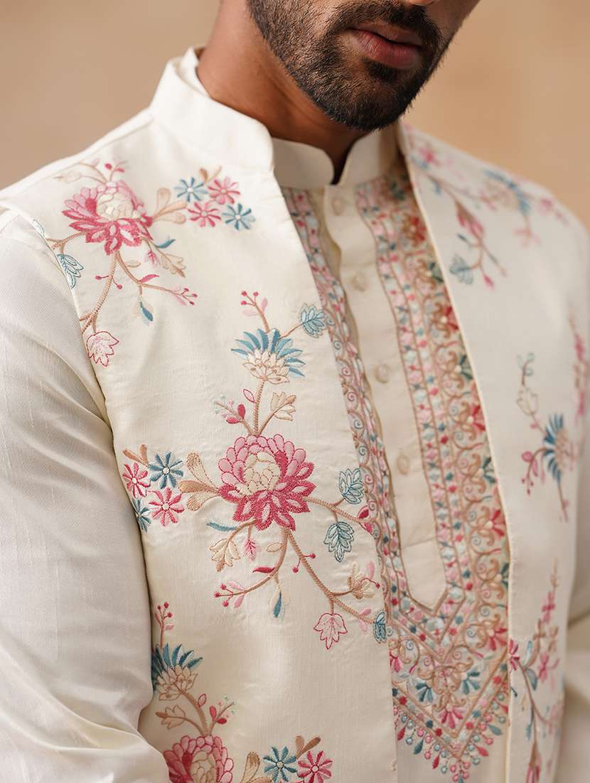 men embroidered mandarin collar nehru jacket - 22022552 -  Standard Image - 5