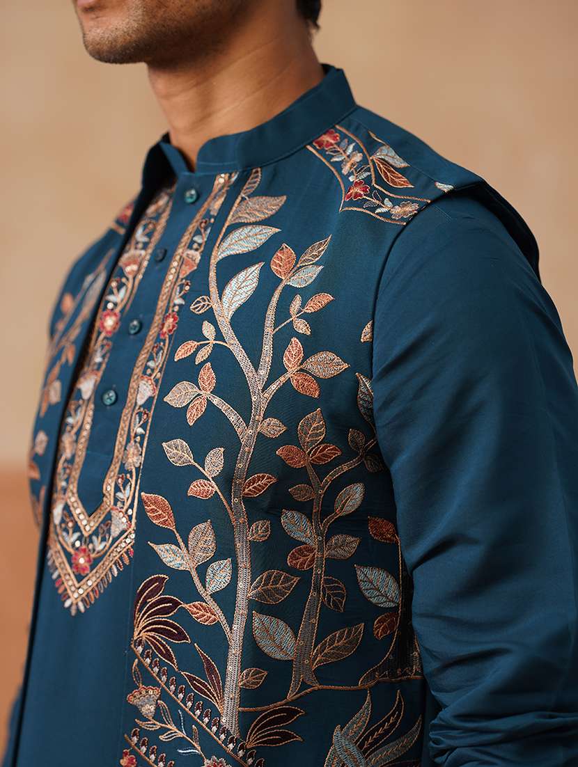 men embroidered mandarin collar nehru jacket - 22022553 -  Standard Image - 5