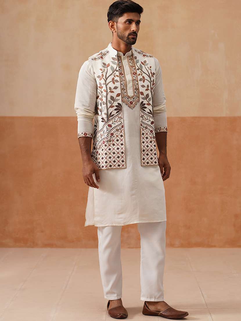 men embroidered mandarin collar nehru jacket - 22022554 -  Standard Image - 3