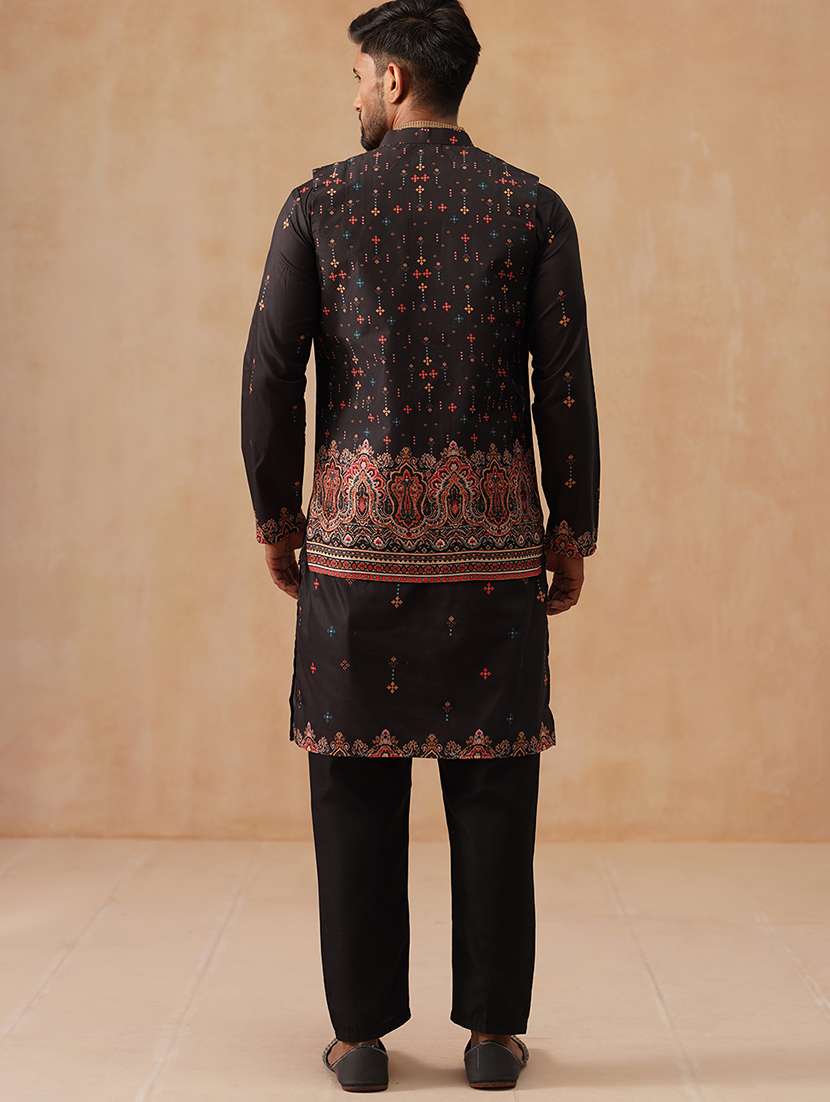 men black printde mandarin collar nehru jacket - 22022555 -  Standard Image - 3