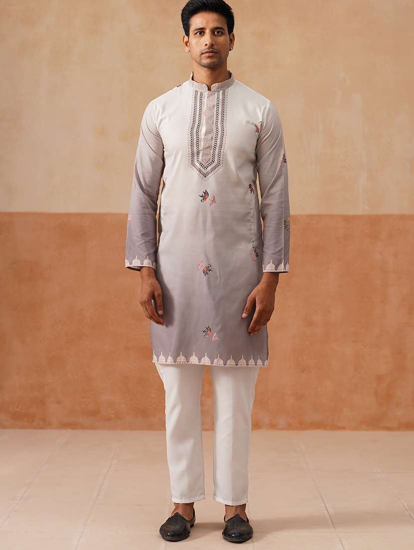 men printed mandarin collar nehru jacket