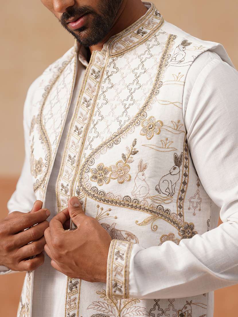 men embroidered mandarin collar nehru jacket - 22022558 -  Standard Image - 5