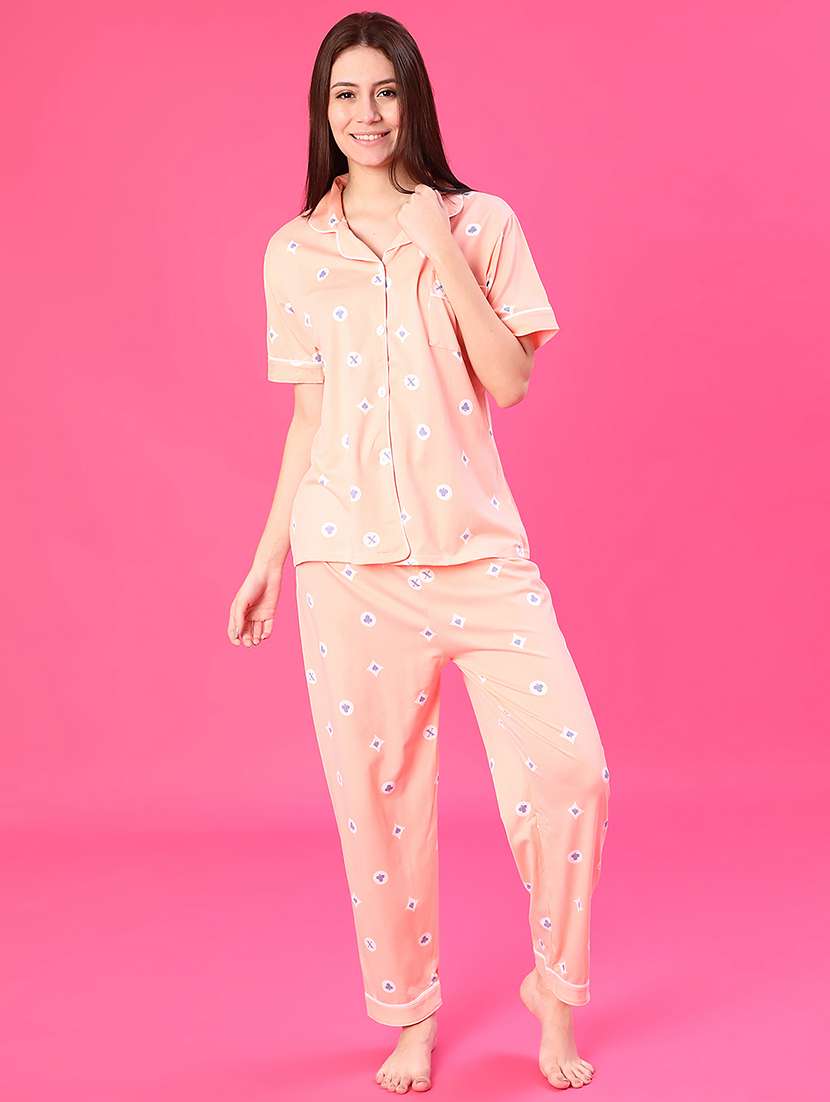 women printed short sleeve pyjama set nightwear
