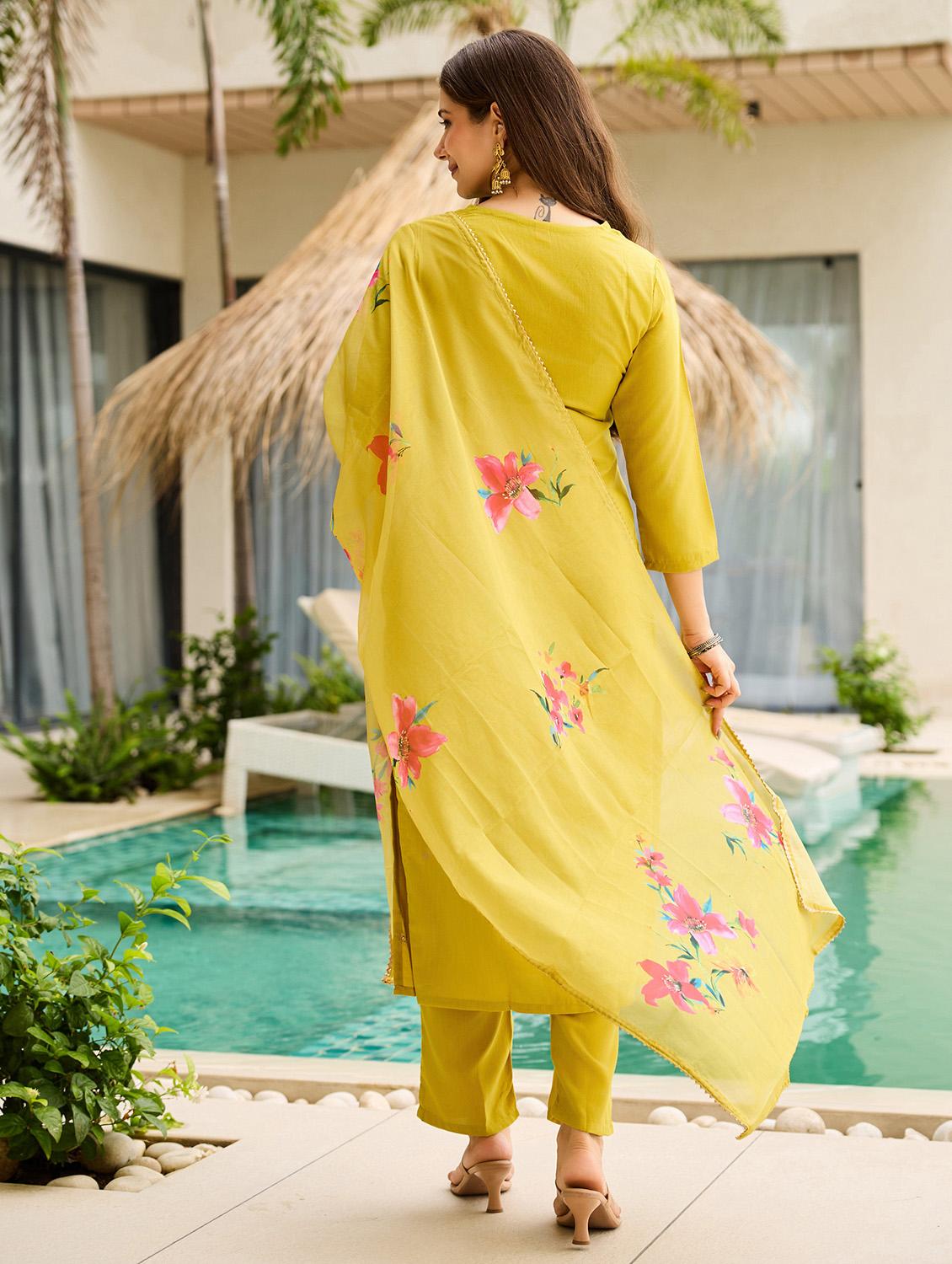 women embroidered three quarter sleeve kurta pant with dupatta set - 22022735 - Standard Image - 3