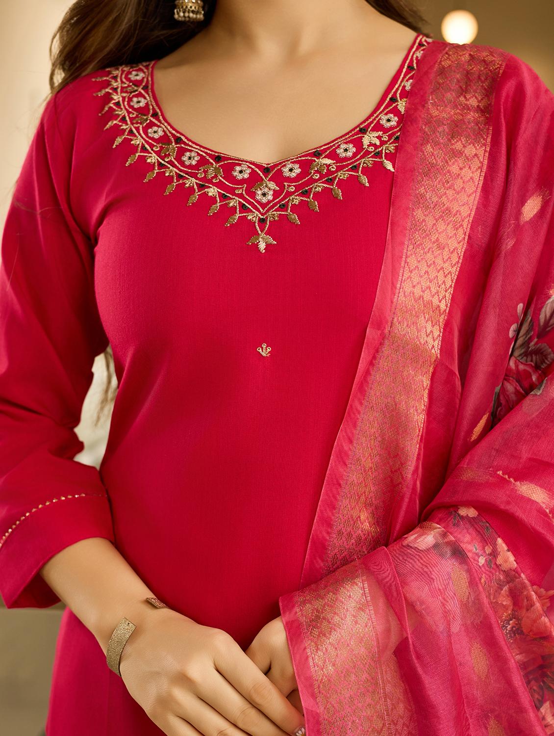 women embroidered three quarter sleeve kurta pant with dupatta set - 22022737 - Standard Image - 5