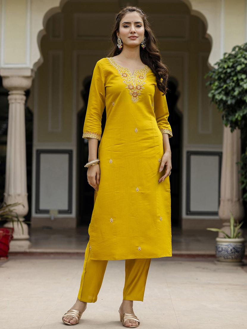 women embroidered three quarter sleeve kurta pant with dupatta set - 22022738 - Standard Image - 3
