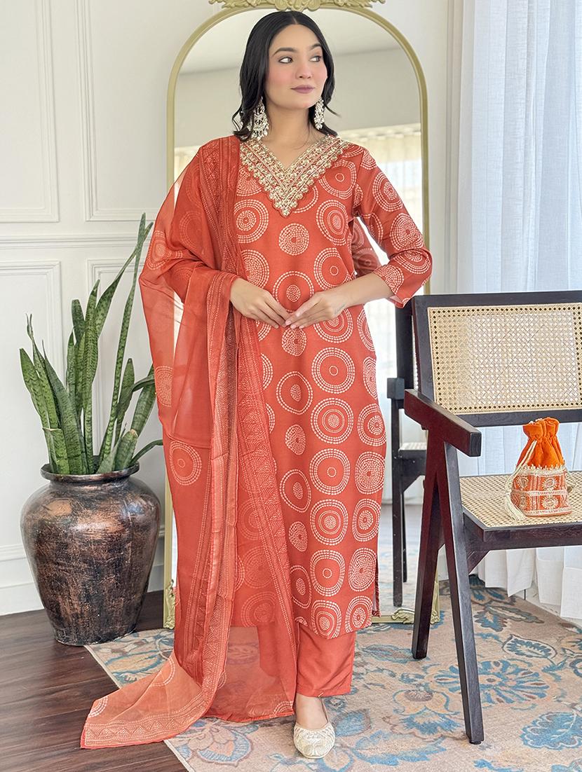 women embroidered three quarter sleeve kurta pant with dupatta set - 22022742 - Standard Image - 3