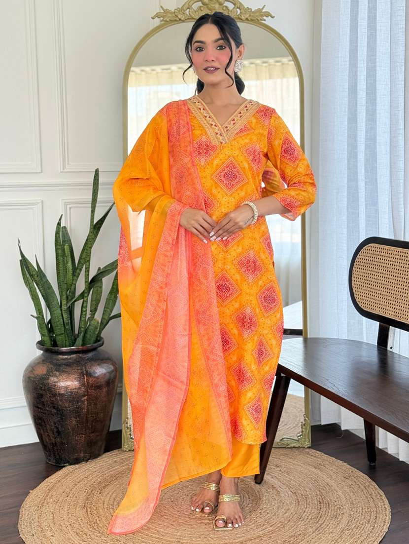 women embroidered three quarter sleeve kurta pant with dupatta set - 22022743 -  Zoom Image - 0