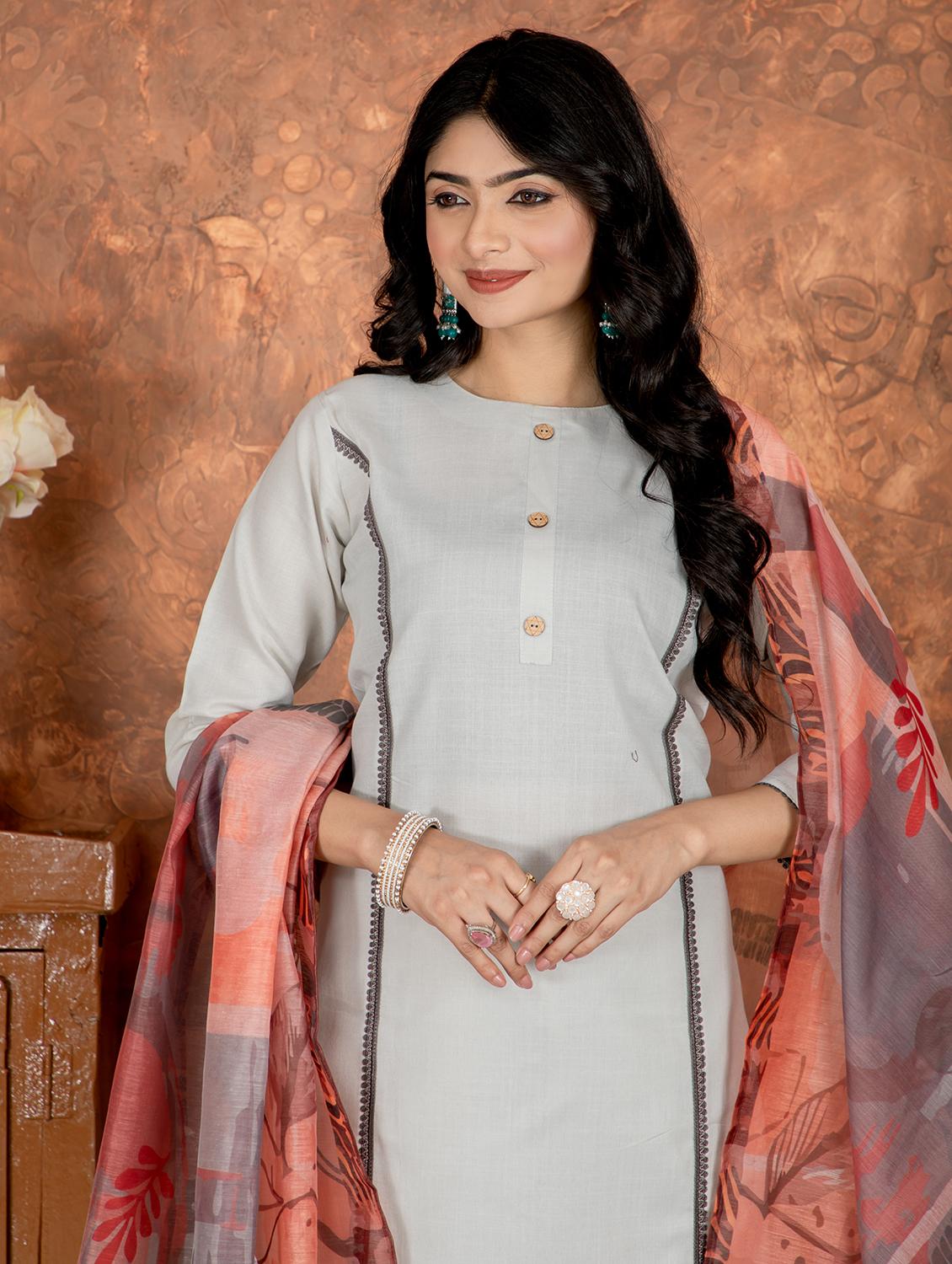 women solid three quarter sleeve kurta pant with dupatta set - 22022746 - Standard Image - 3