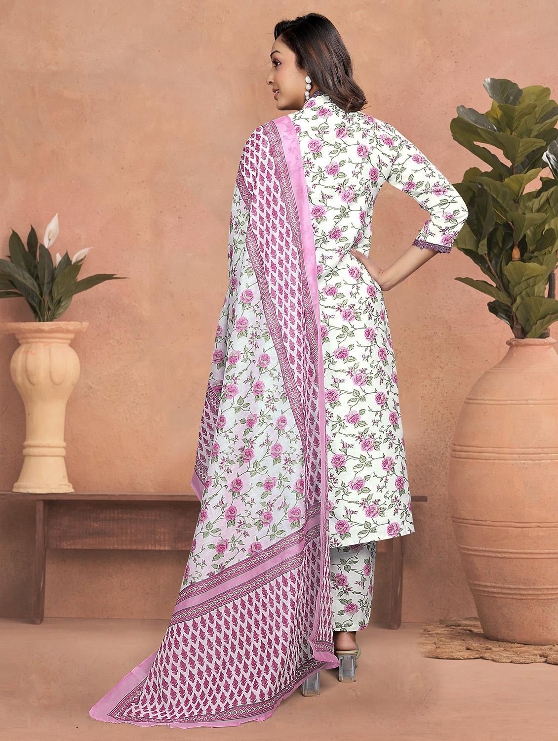 women floral three quarter sleeve kurta pant with dupatta set - 22022747 - Standard Image - 3