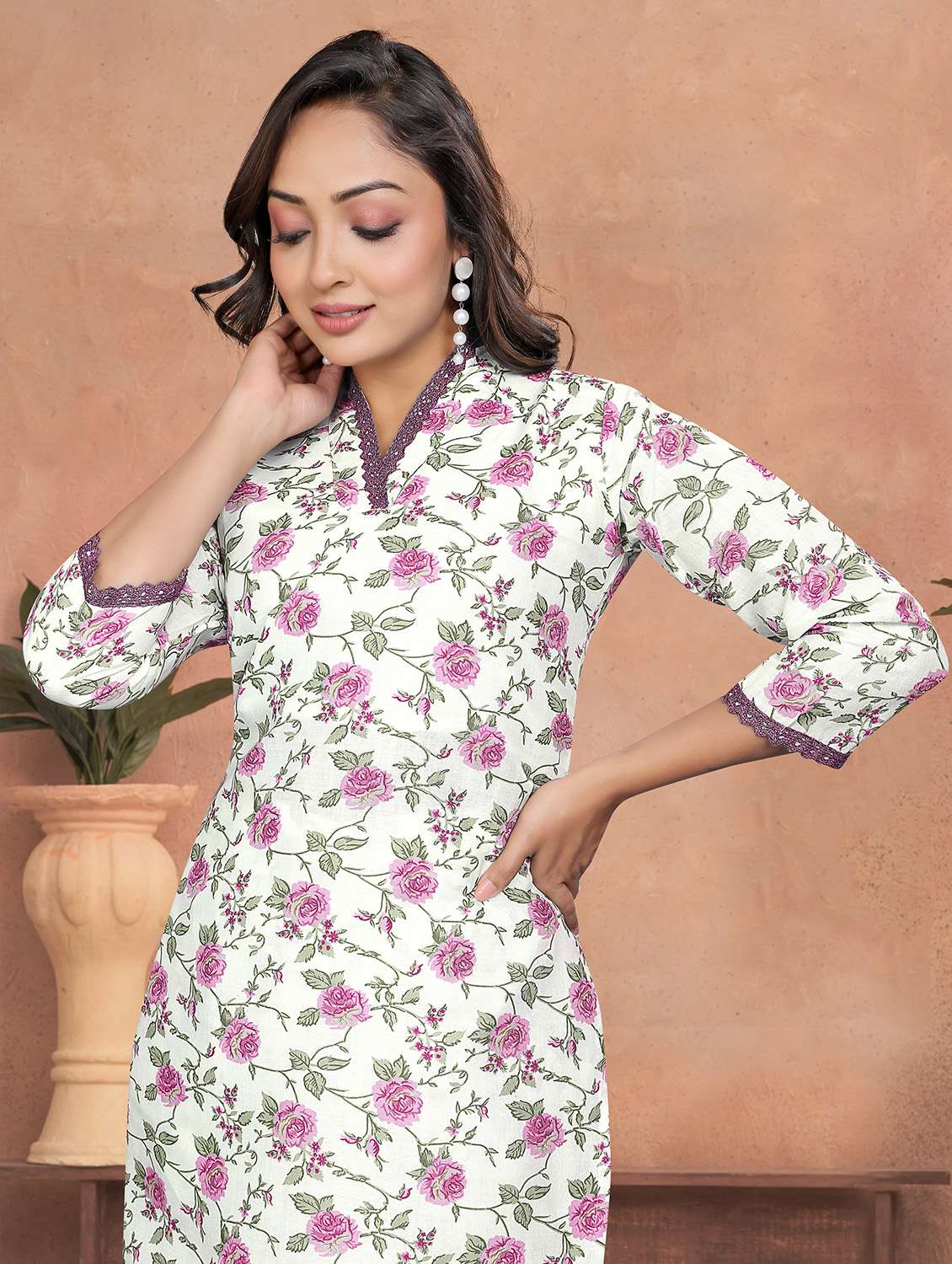 women floral three quarter sleeve kurta pant with dupatta set - 22022747 - Standard Image - 5