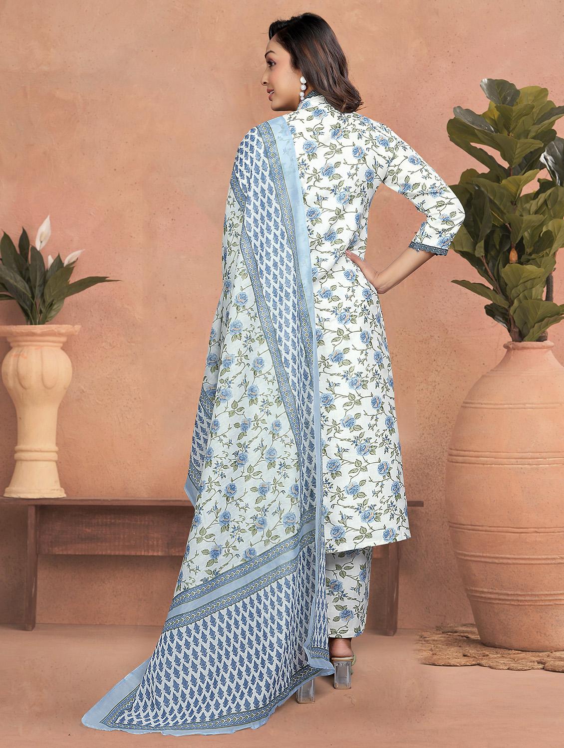 women floral three quarter sleeve kurta pant with dupatta set - 22022748 - Standard Image - 3