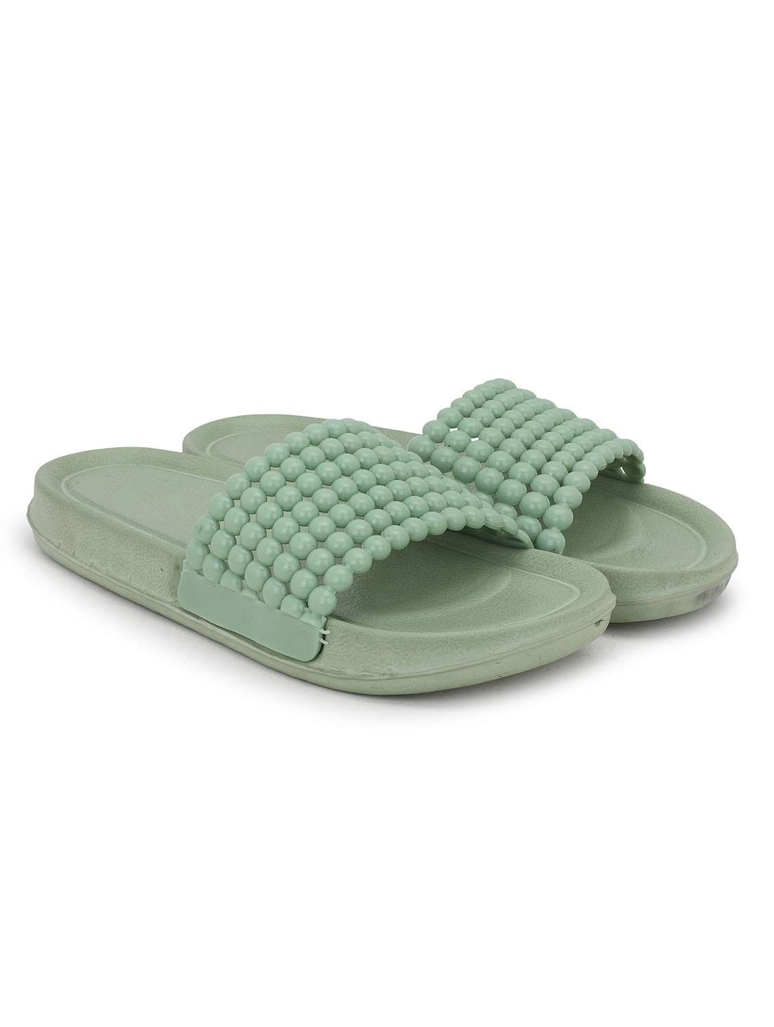 women solid green slip on slides  - 22023429 -  Standard Image - 3