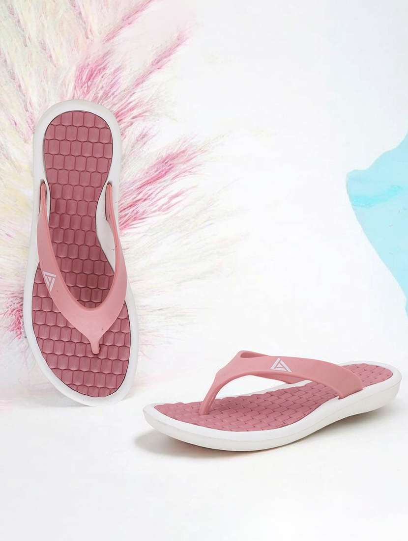 women solid peach flip flop