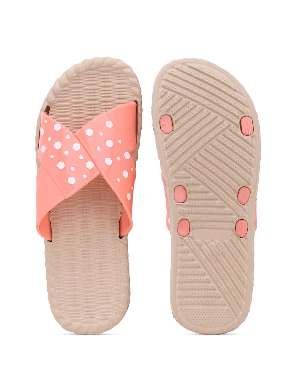 women peach polka doted slides  - 22023437 -  Standard Image - 5