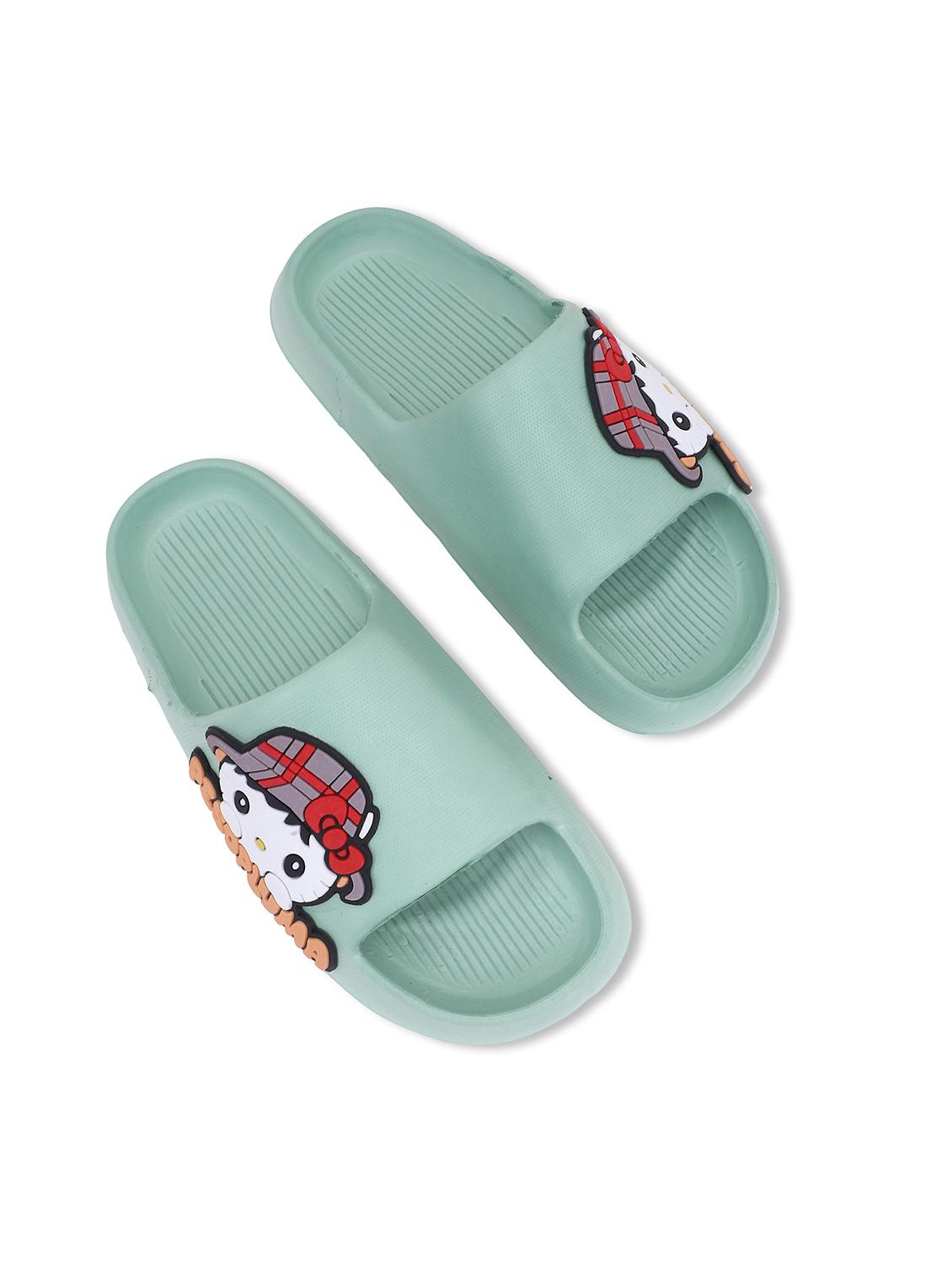 green solid slides flats for women - 22023439 - Standard Image - 3
