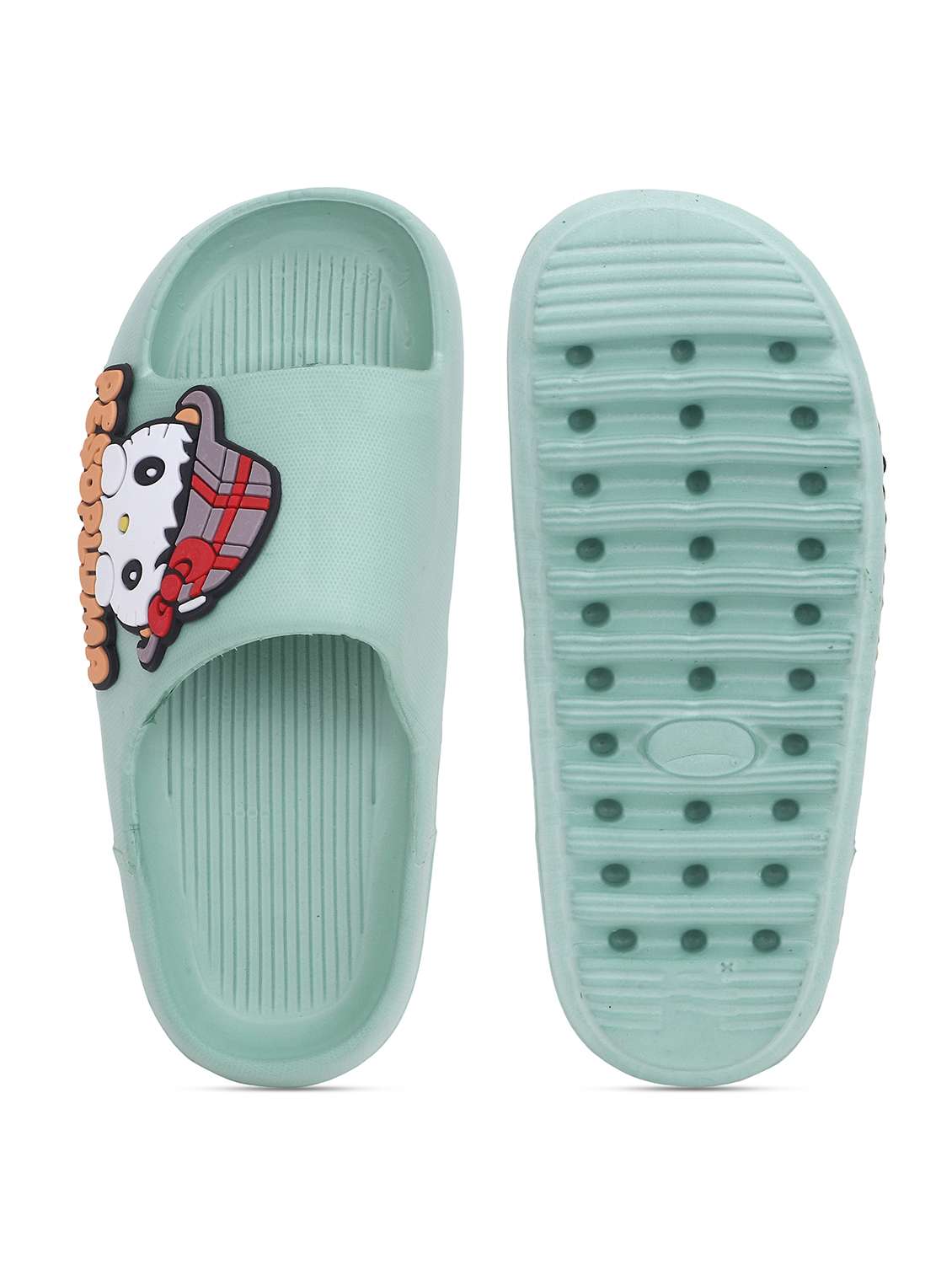 green solid slides flats for women - 22023439 - Standard Image - 5