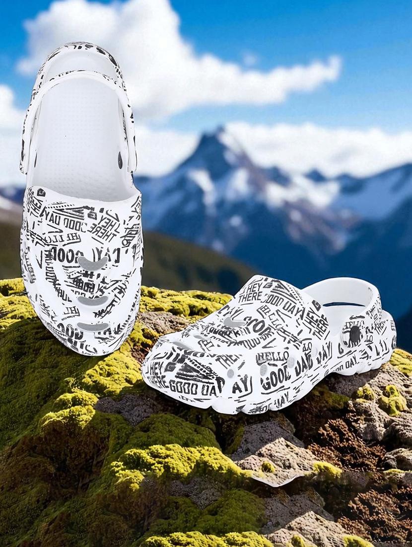 men's white printed slip-on clogs - 22023987 - Zoom Image - 0