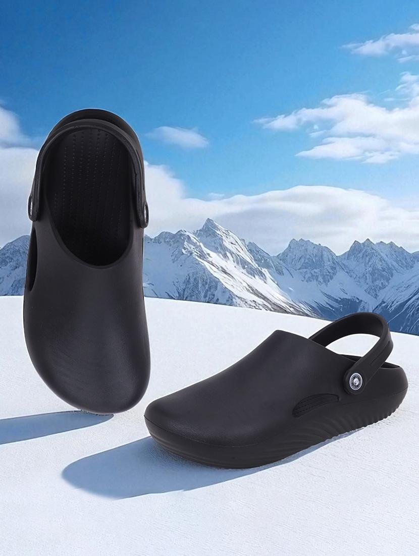 black solid slip-on clogs for men - 22023988 - Zoom Image - 0