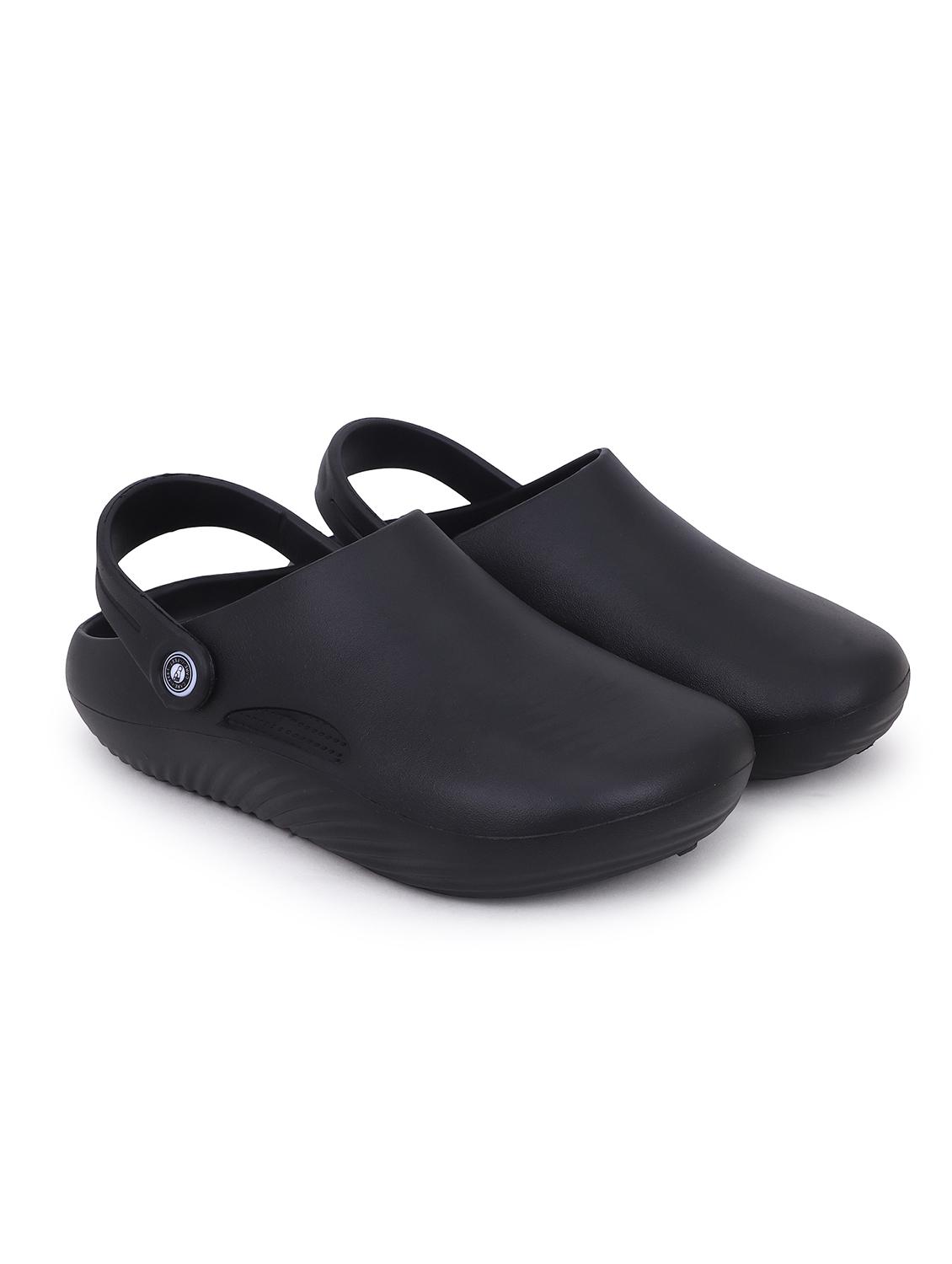 black solid slip-on clogs for men - 22023988 - Standard Image - 3